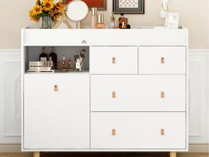White 4-Drawer Kid Dresser Baby Changing Table Nursery Dresser 37 in. H x 45 in. W